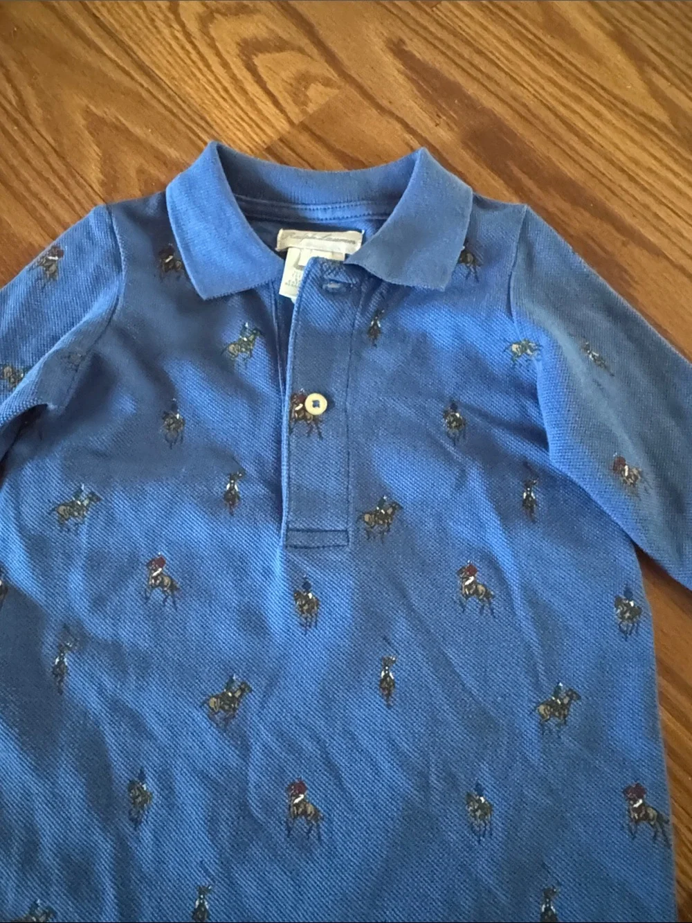 Ralph Lauren Blue Polo-Style Baby One-Piece with Embroidered Pony Print 6M